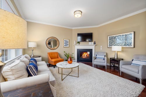 White Sofa with Throw Pillows in the Living Room