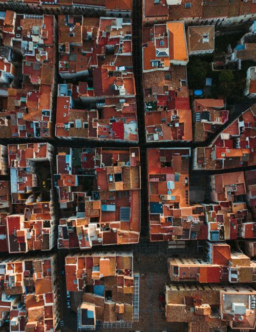 Free A stunning aerial photograph of the colorful historic rooftops in Tarragona, Spain. Stock Photo