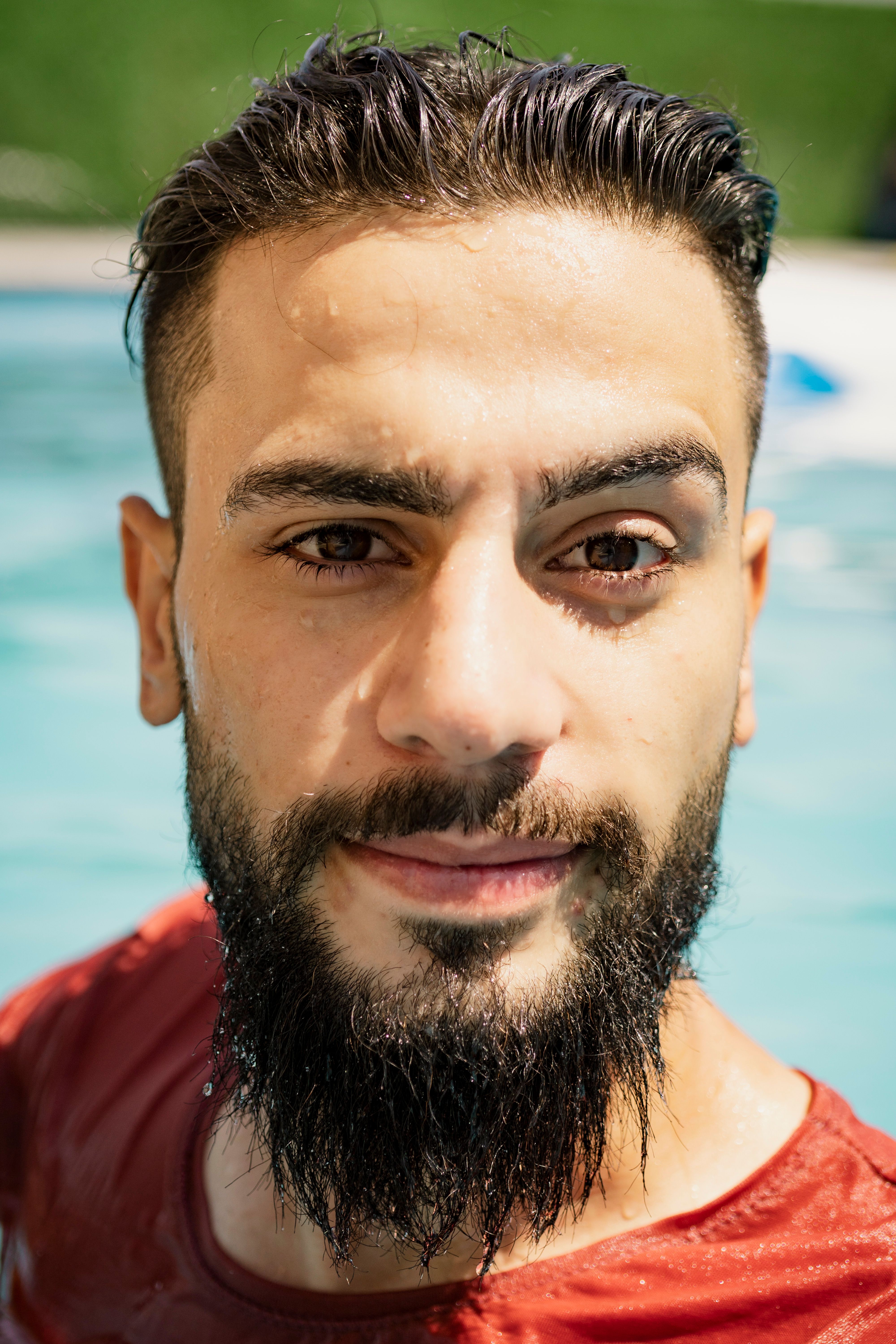 Close-up portrait of a bearded man outdoors in Gaziantep, Turkey.