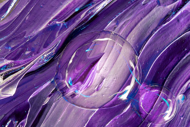 Bubbles On Purple Acrylic Paint