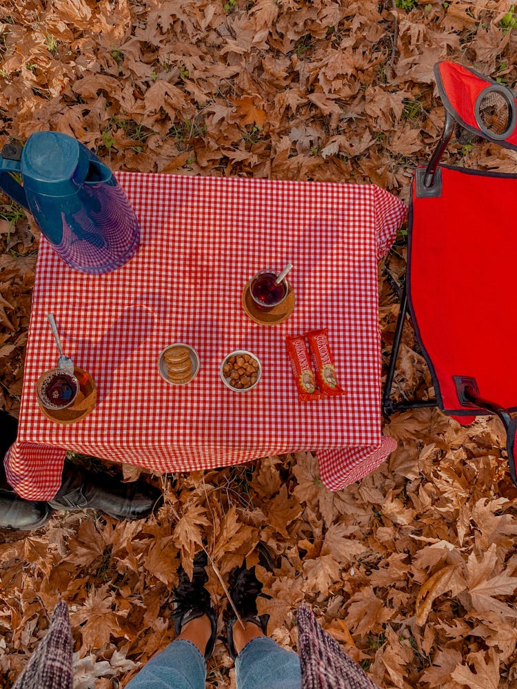 Overhead Shot Of A Picnic Table With Food