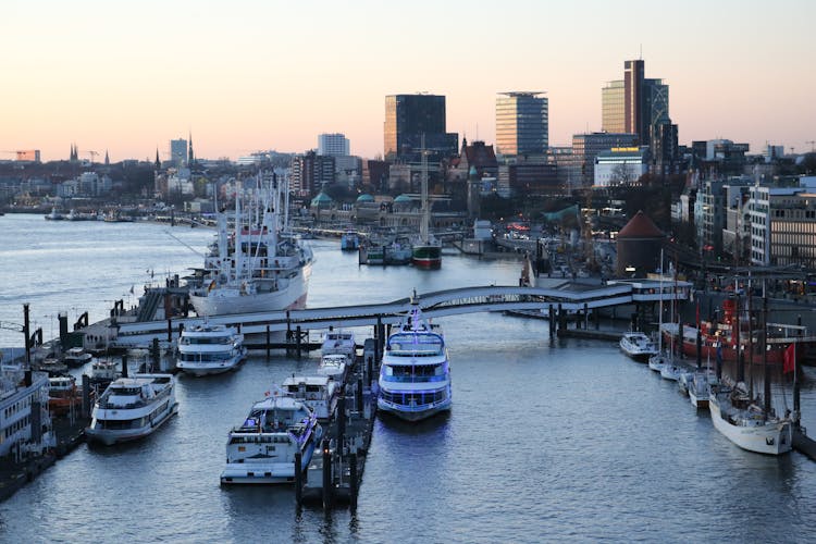 Boats At Port Of Hamburg, Germany