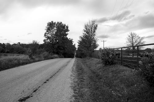 Free stock photo of black and white, clouds, dirt road