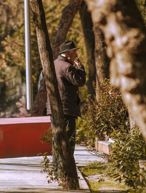 Free An Elderly Man Standing Near a Tree Stock Photo
