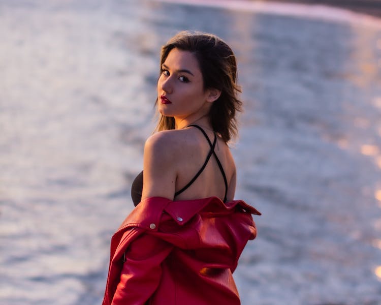 A Woman In Red Leather Jacket