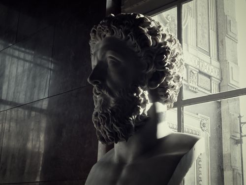 Free Marble bust of a bearded man in Paris museum with window light. Stock Photo
