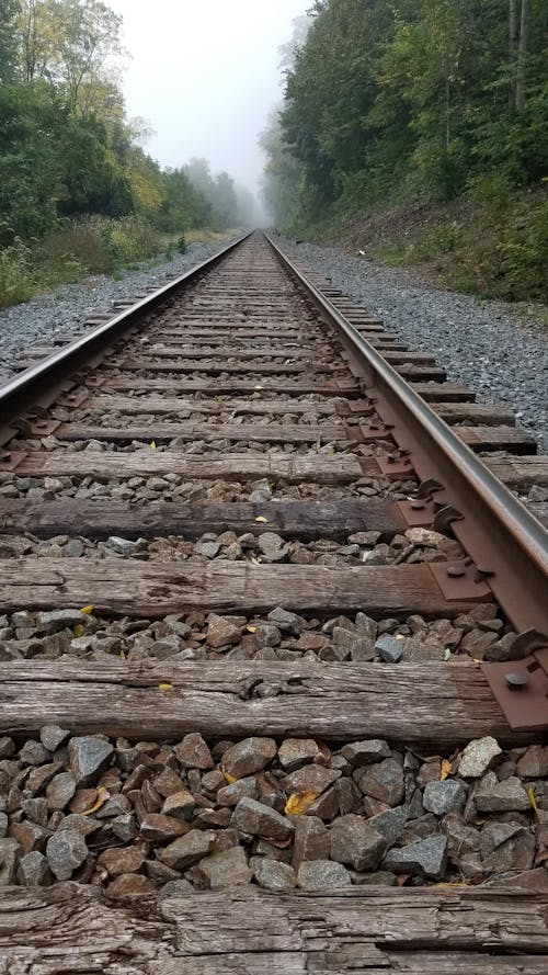 Kostenloses Stock Foto zu eisenbahn, eisenbahngleise, nebel