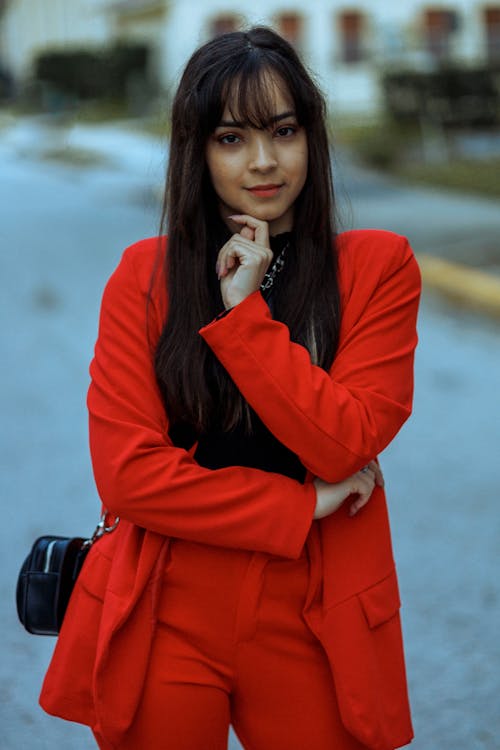 Woman in Red Blazer Posing