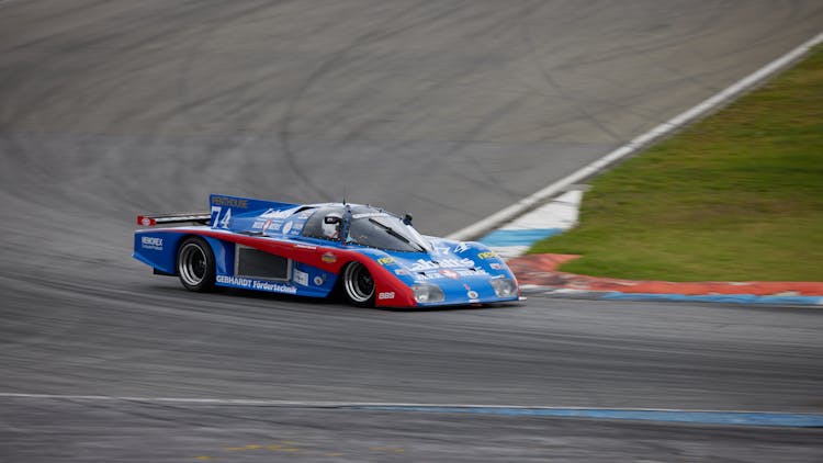 Blue Race Car On The Track