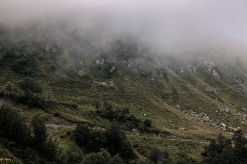 Free Scenic mountain view shrouded in fog, capturing the tranquility of nature. Stock Photo