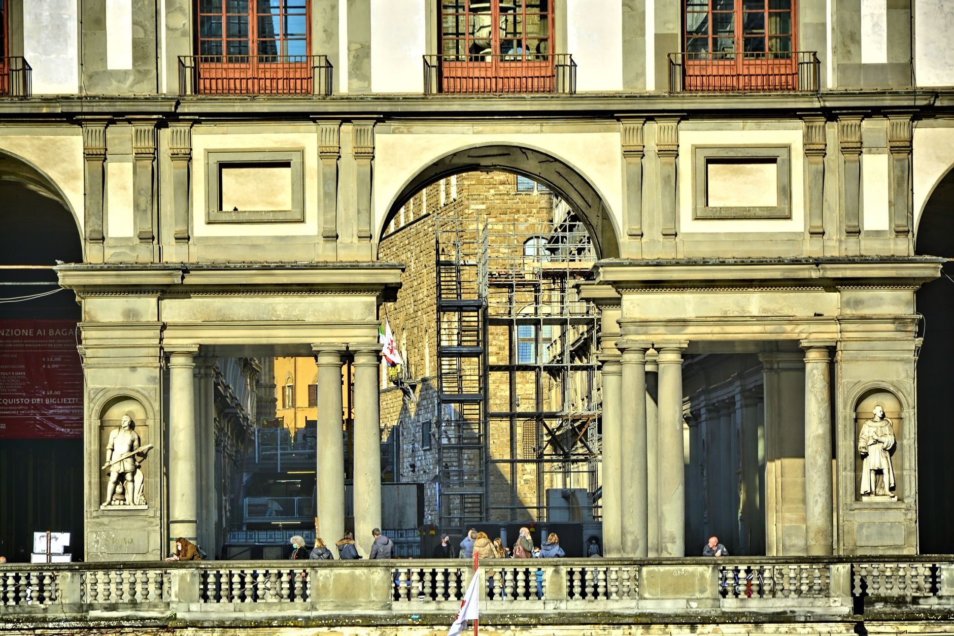 The exterior of the Uffizi Gallery in Florence, Italy