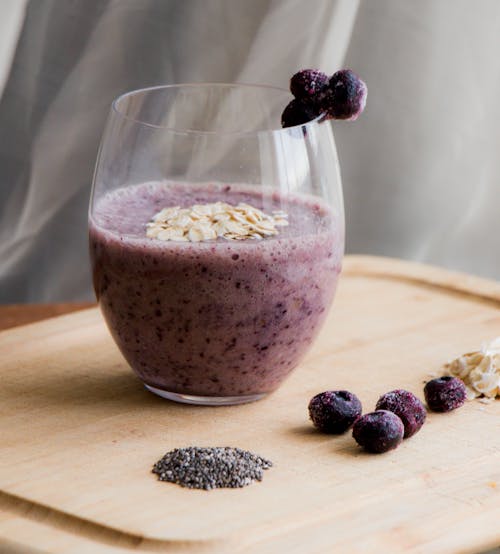 Close-up View of Glass with Blueberry Smoothie