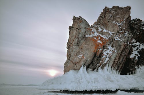 Rocks and Snow on Sea Shore