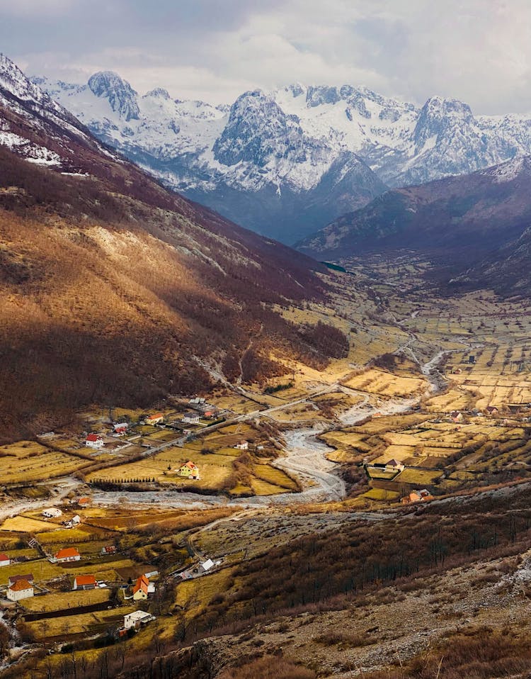 River In Valley In Mountains