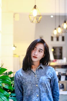 时尚的女人在室内现代灯光下摆姿势