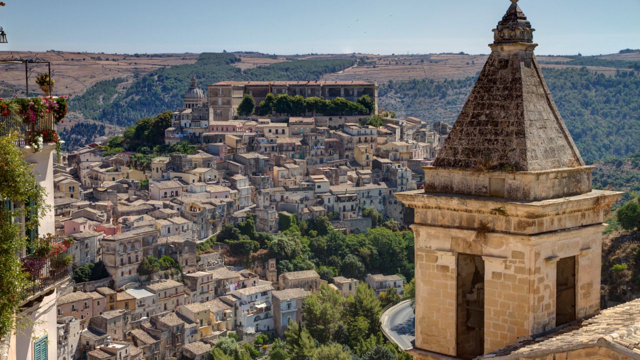 Ragusa Ibla on its ridge, seen from the church of Santa Maria delle Scale