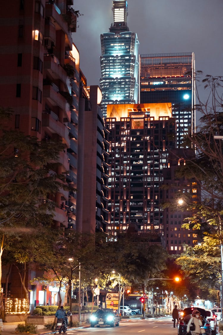 High Rise Buildings In The City During Nighttime