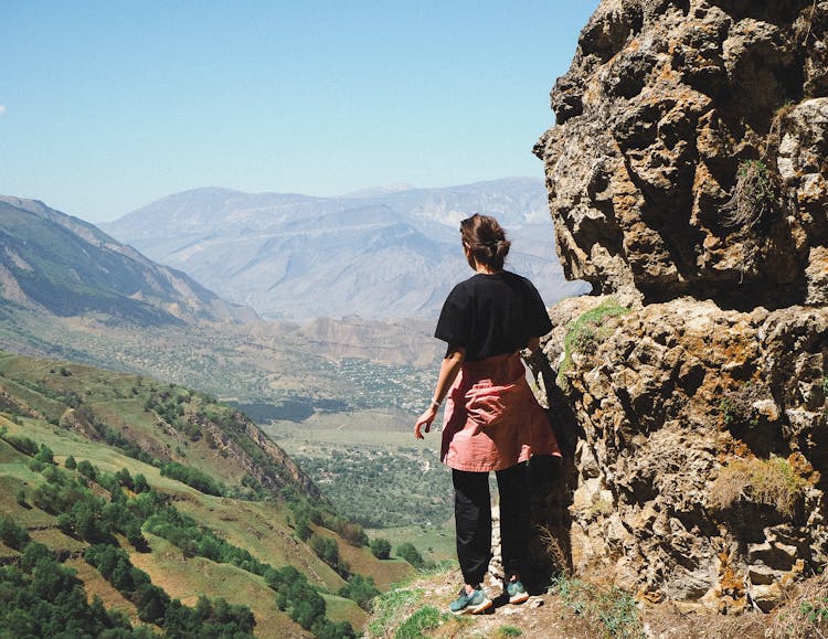 Back View Of A Woman Looking The Mountain View