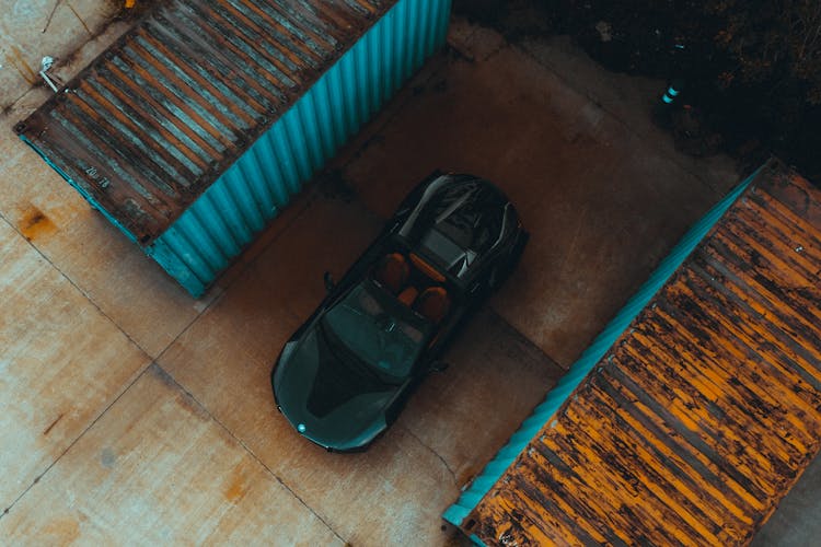 Top View Of Top Down Black Car