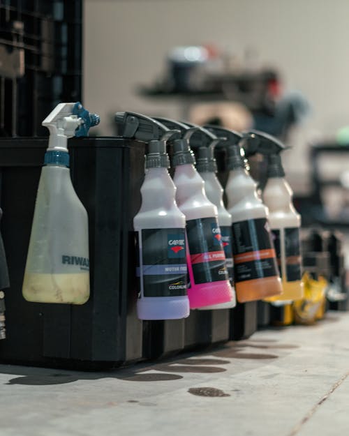 Free Plastic Bottles with Car Care Products Stock Photo