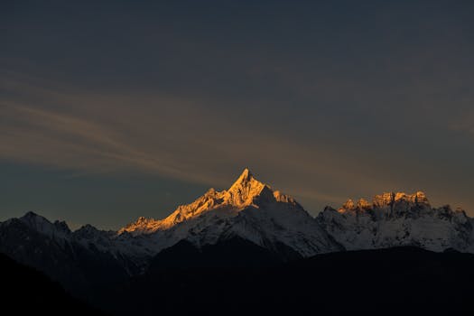 Stunning view of Meili Snow Mountain at sunrise, Diqing Prefecture, China.