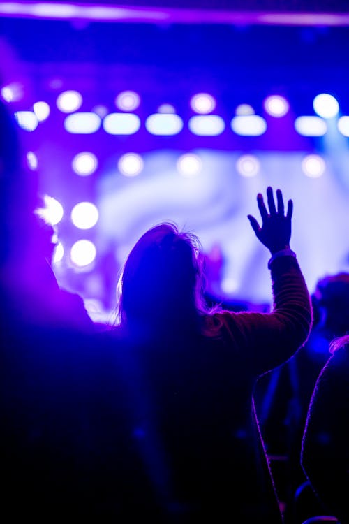 Back View of a Woman Raising Her Hand