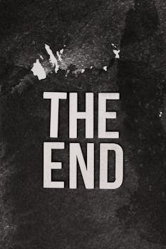 Vintage-style 'The End' text in monochrome on a textured background.