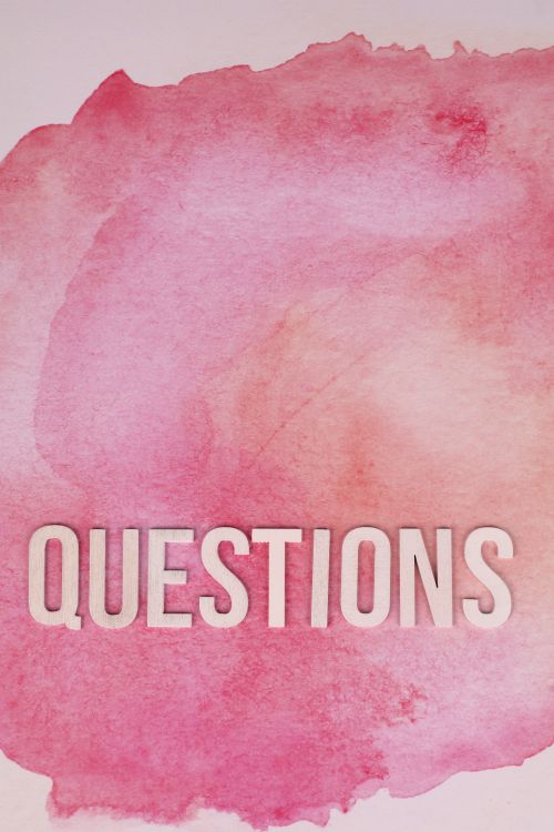 Free Aesthetic pink watercolor wash with bold 'Questions' text, ideal for design concepts. Stock Photo