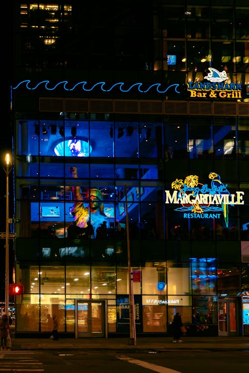 Illuminated Facade of Shopping Mall