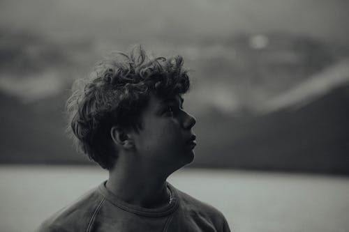 Grayscale Photo of a Teenage Boy Side View Face