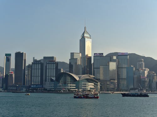 Clear Sky over City on Sea Shore