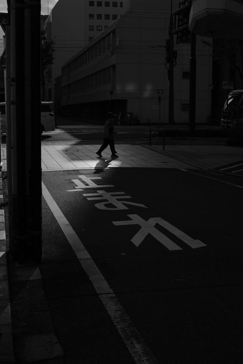 Free A minimalist black and white photo of a city street with a pedestrian crossing. Stock Photo