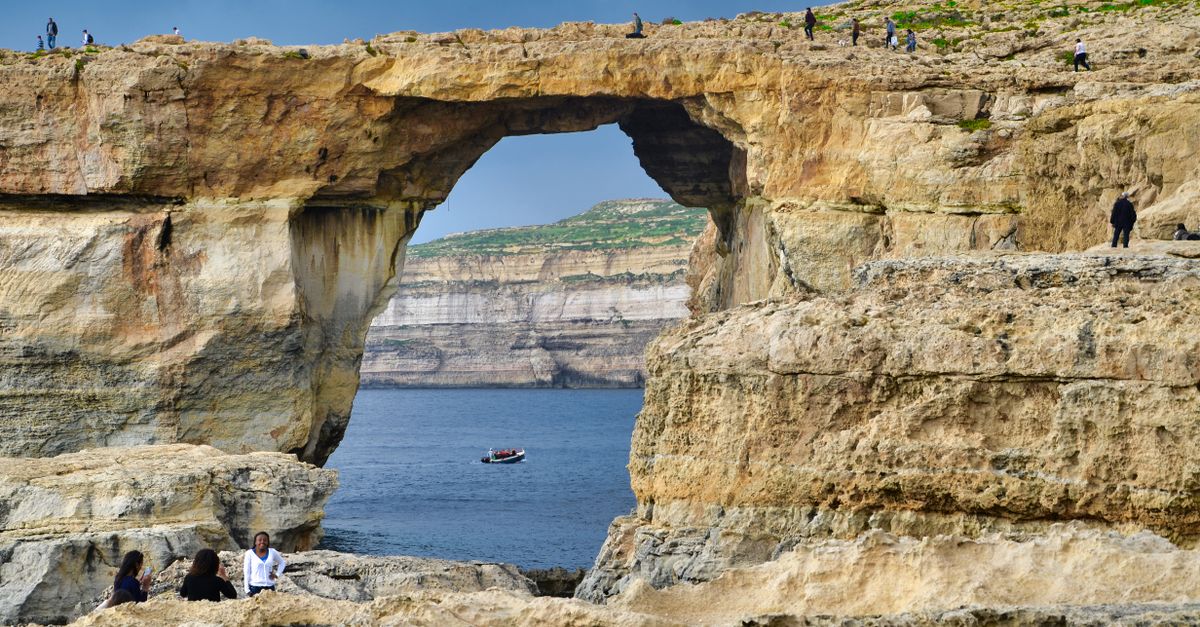 Scenic view of the iconic Azure Window rock formation in San Lawrenz, Malta.