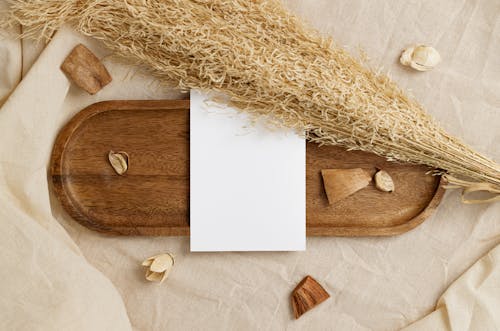 Blank Paper on Top of a Wooden Tray