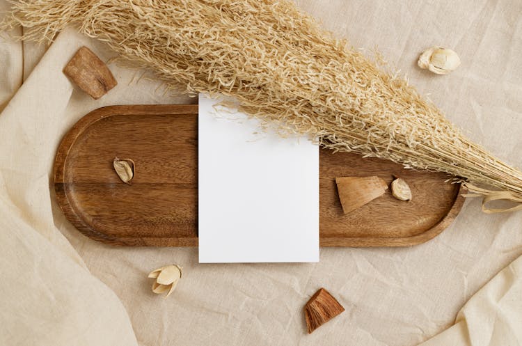 Blank Paper On Top Of A Wooden Tray