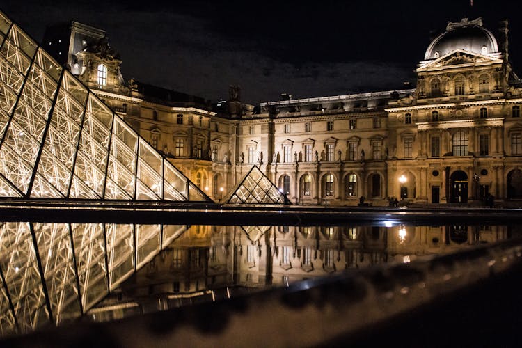 Glass Pyramid In The Louvre Museum Square I Paris