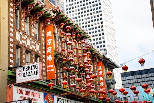 Red Chinese Paper Lanterns Hanged Near Buildings