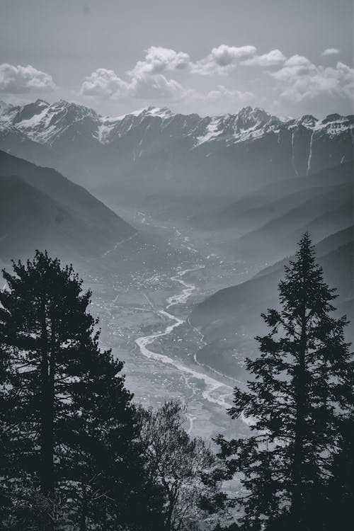 Free Grayscale Photo of a Valley Stock Photo