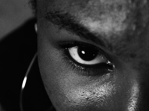 Grayscale Photo of a Person's Eye