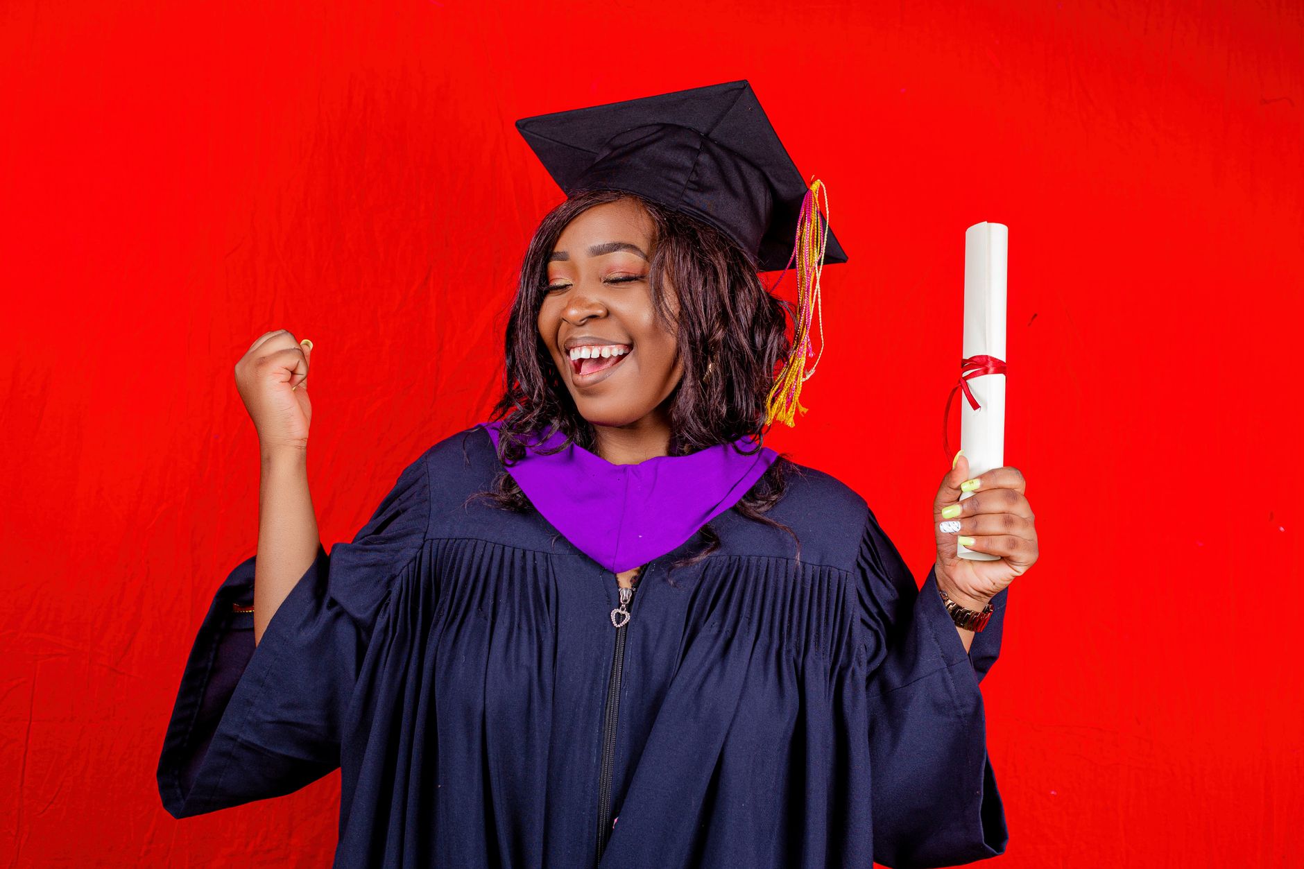Single frame from an AI-generated Graduation music video — cap and gown aesthetic
