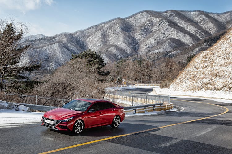 A Car Driving Uphill