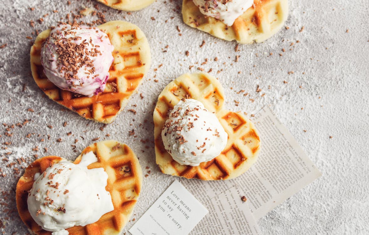 waffles with ice cream on top