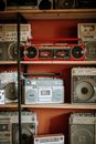 A Variety of Stereos on the Shelf