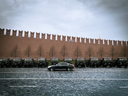 A Car Parked near the Kremlin Wall