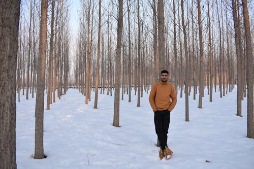 A Man in a Forest During Winter 