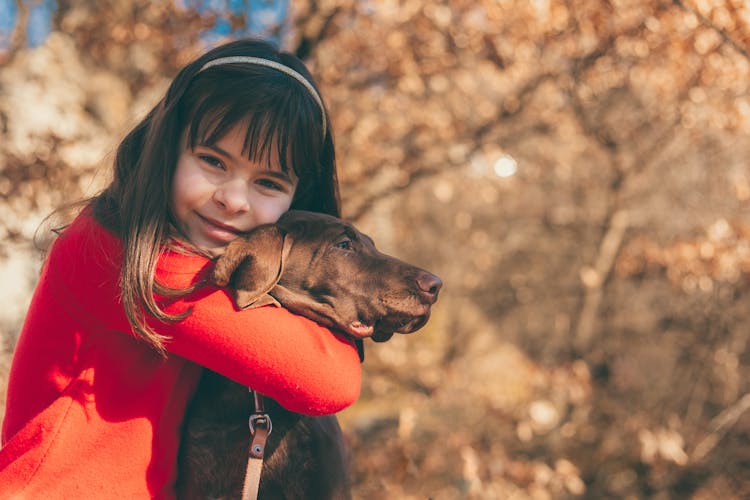 A Girl Hugging A Dog 