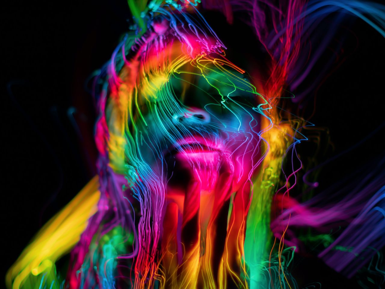colorful abstract neon portrait capturing luminescent waves and dynami