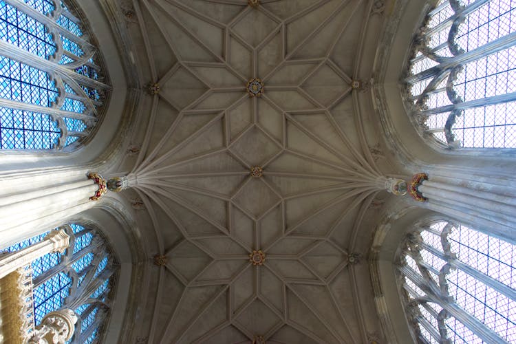 Gray Ceiling With Cross Design At The Winchester Cathedral In Winchester, United Kingdom