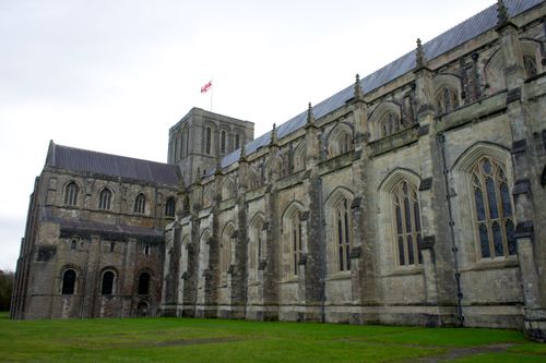 Free Stunning view of Winchester Cathedral's Gothic design, a notable landmark in England. Stock Photo