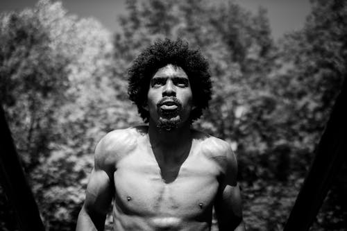 Free Monochrome Photo of a Brawny Man with Afro Hair Stock Photo